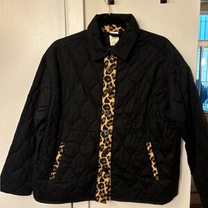 Leopard Print Trim Quilted Jacket